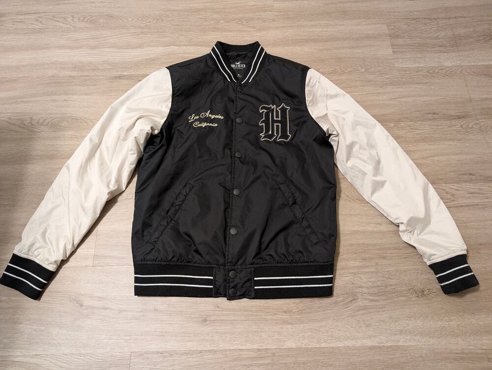 Hollister Varsity Jacket Mens M Black Panther Los Angeles Bomber Snap Letterman